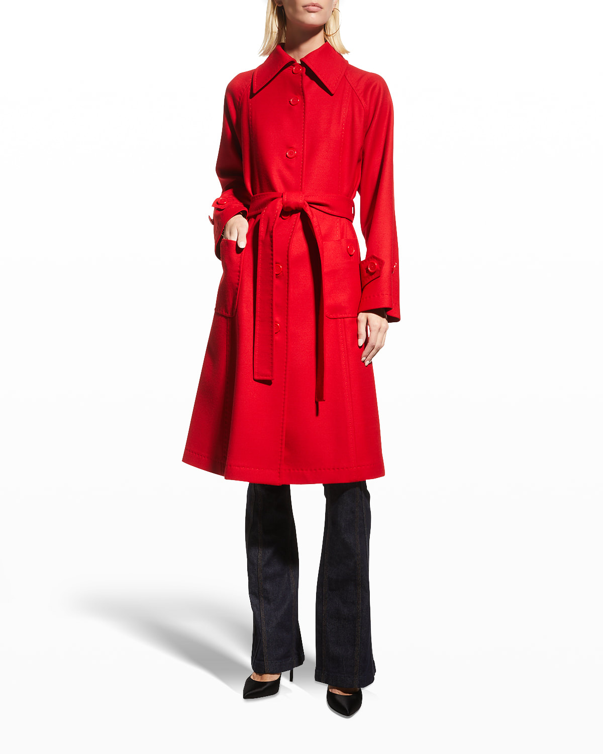 Dolce & Gabbana Belted Single-breasted Wool Coat In Red