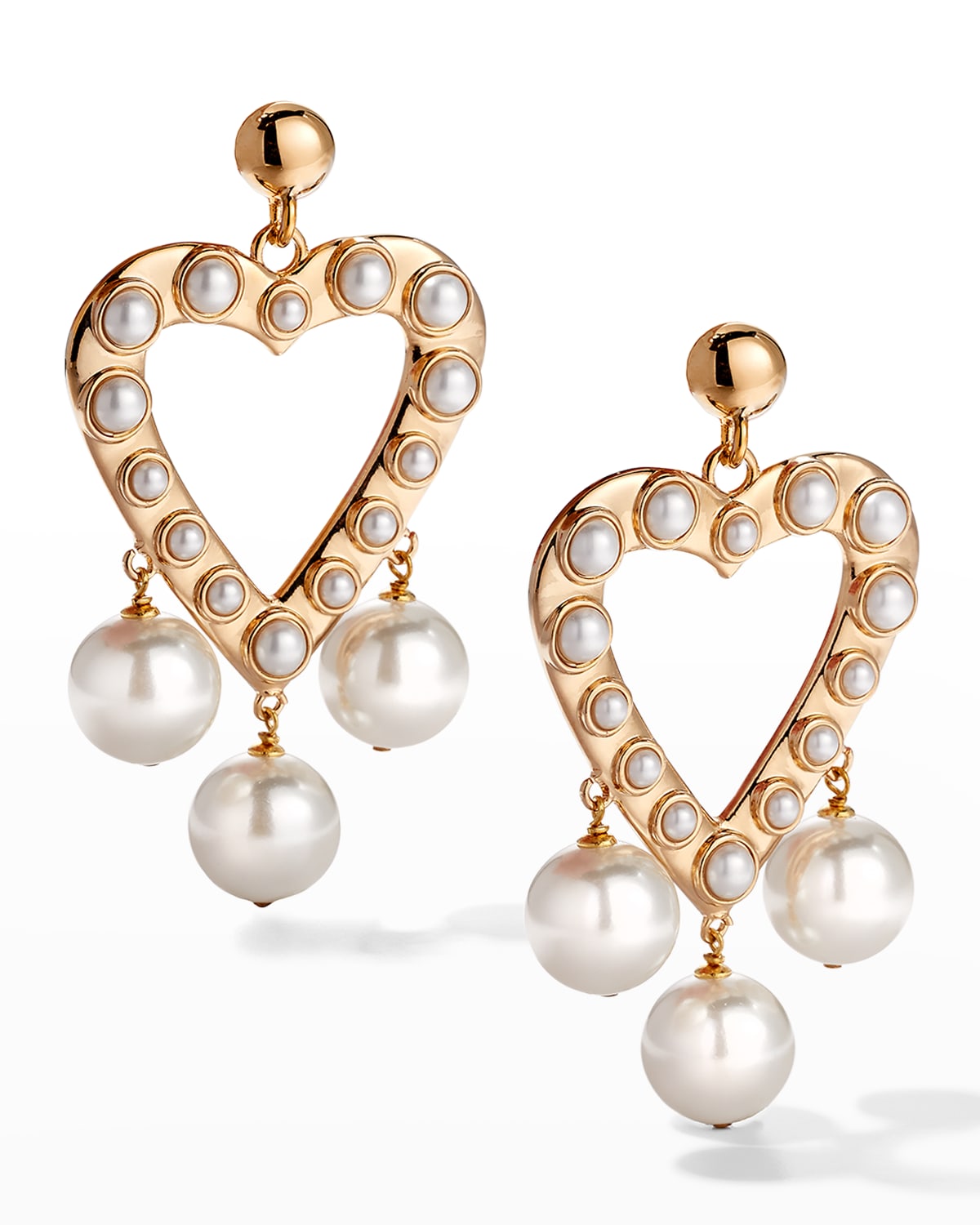 CAROLINA HERRERA LARGE HEART FAUX-PEARL DROP EARRINGS