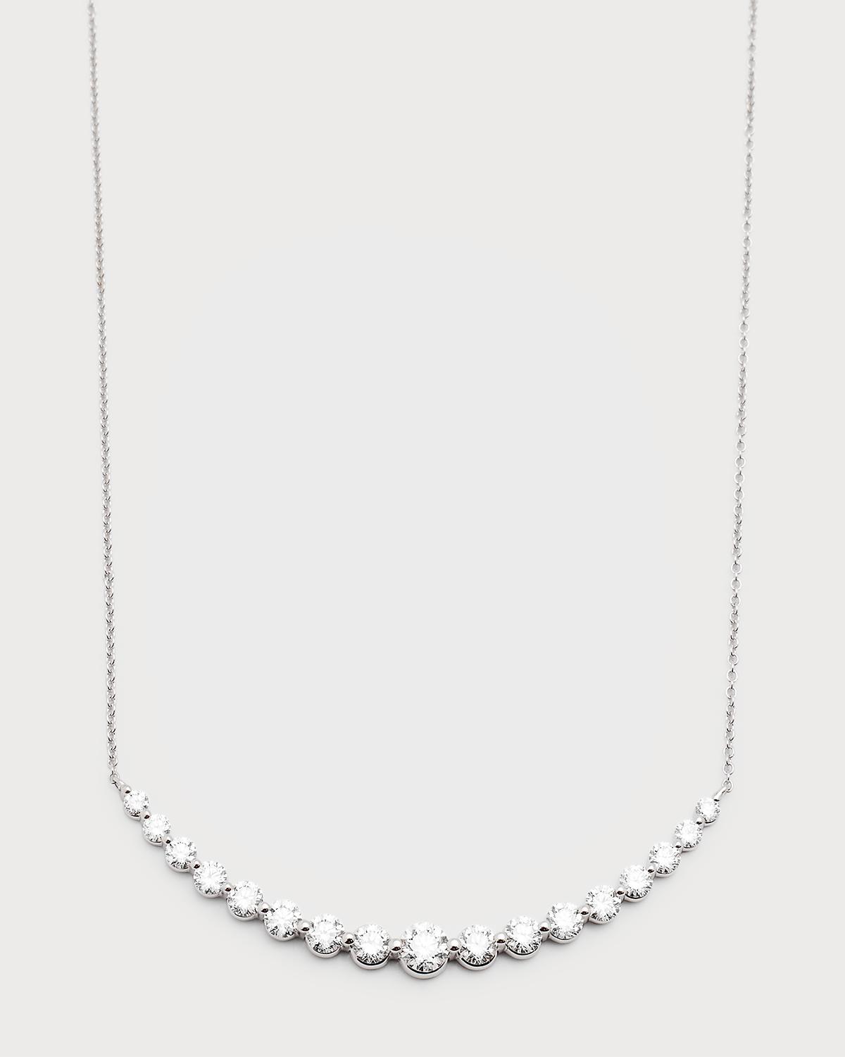 18k White Gold 17 Round Diamond Smiley Bar Necklace, 16"L, 2.49tcw