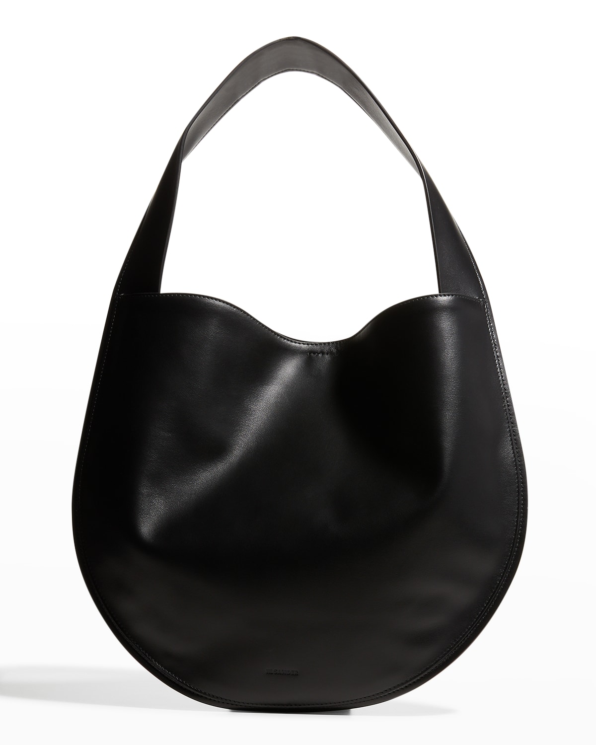 Jil Sander Lune Small Leather Hobo Bag In Dark Black 001