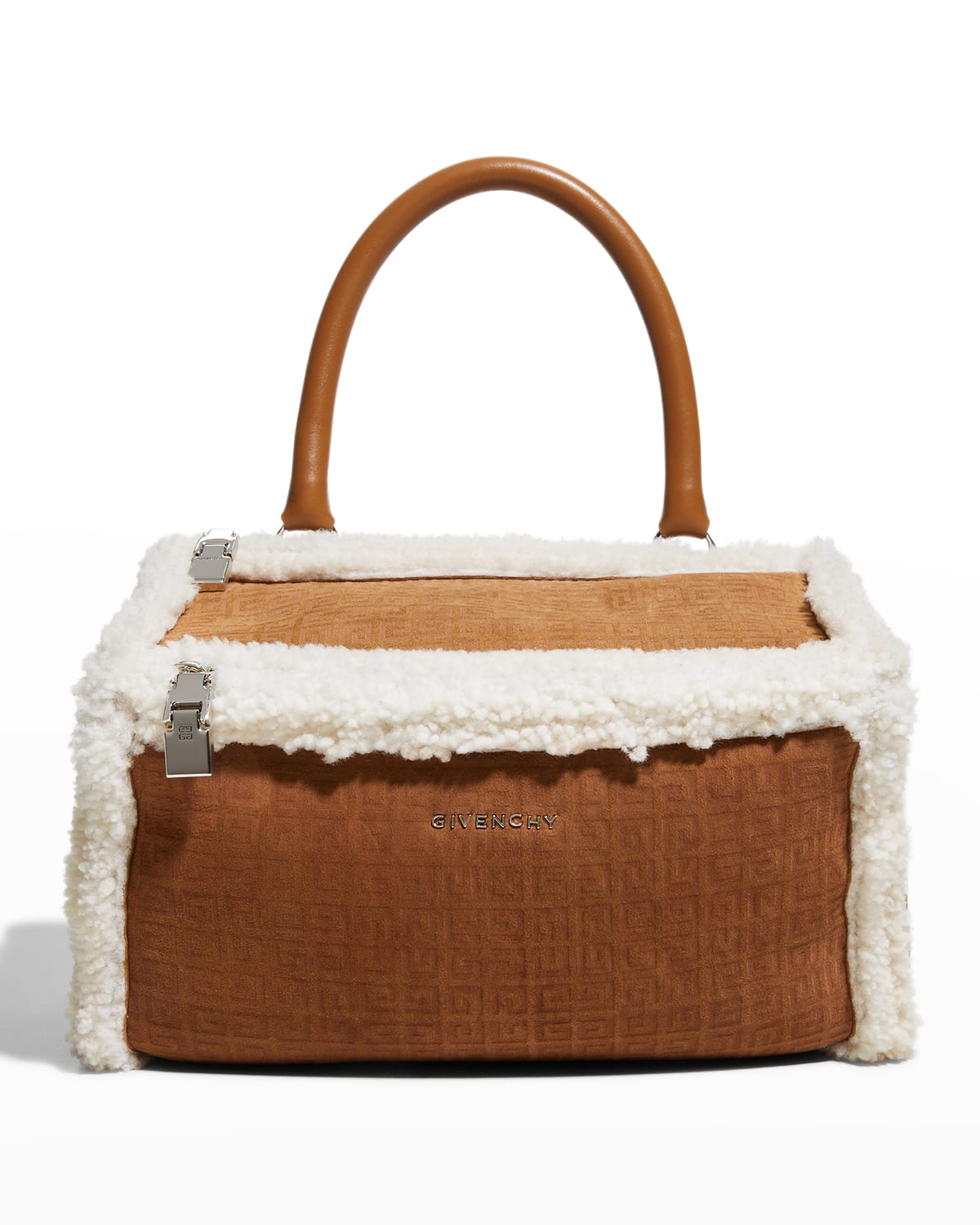 Small Pandora Top-Handle Bag in Suede and Lamb Shearling