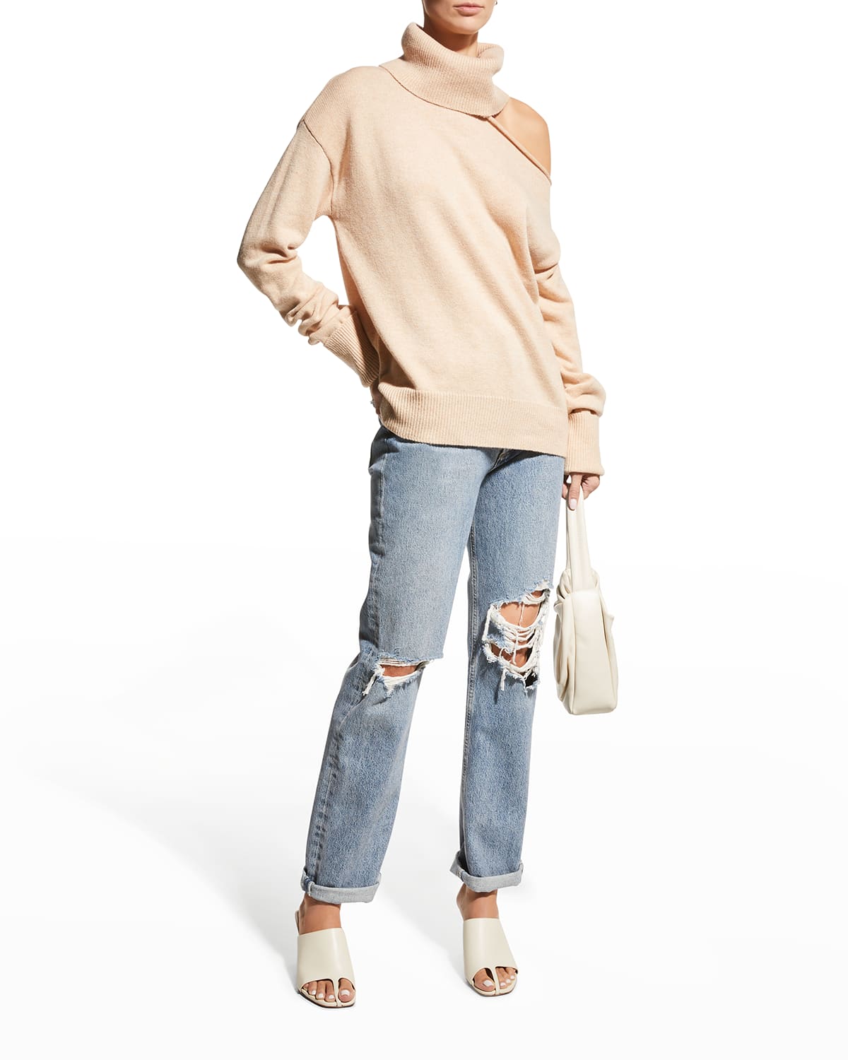 Paige Raundi Turtleneck Cutout Sweater In Camel