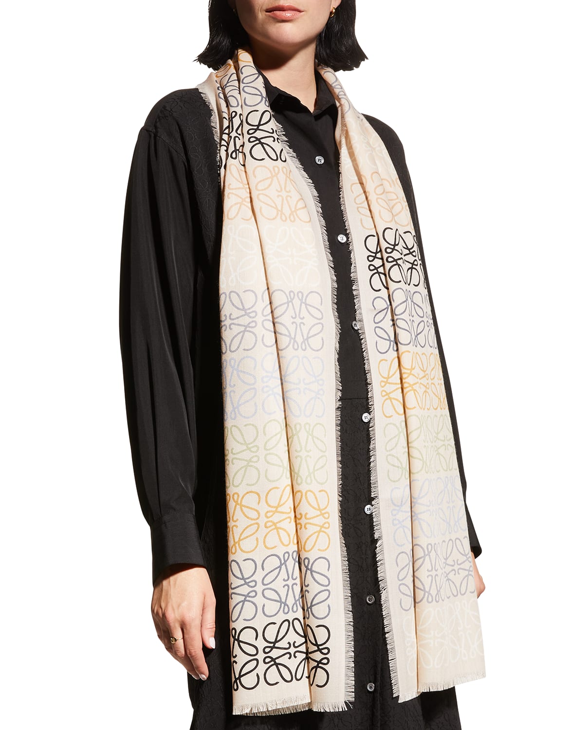 Loewe Anagram-print Wool, Silk And Cashmere-blend Scarf In ...