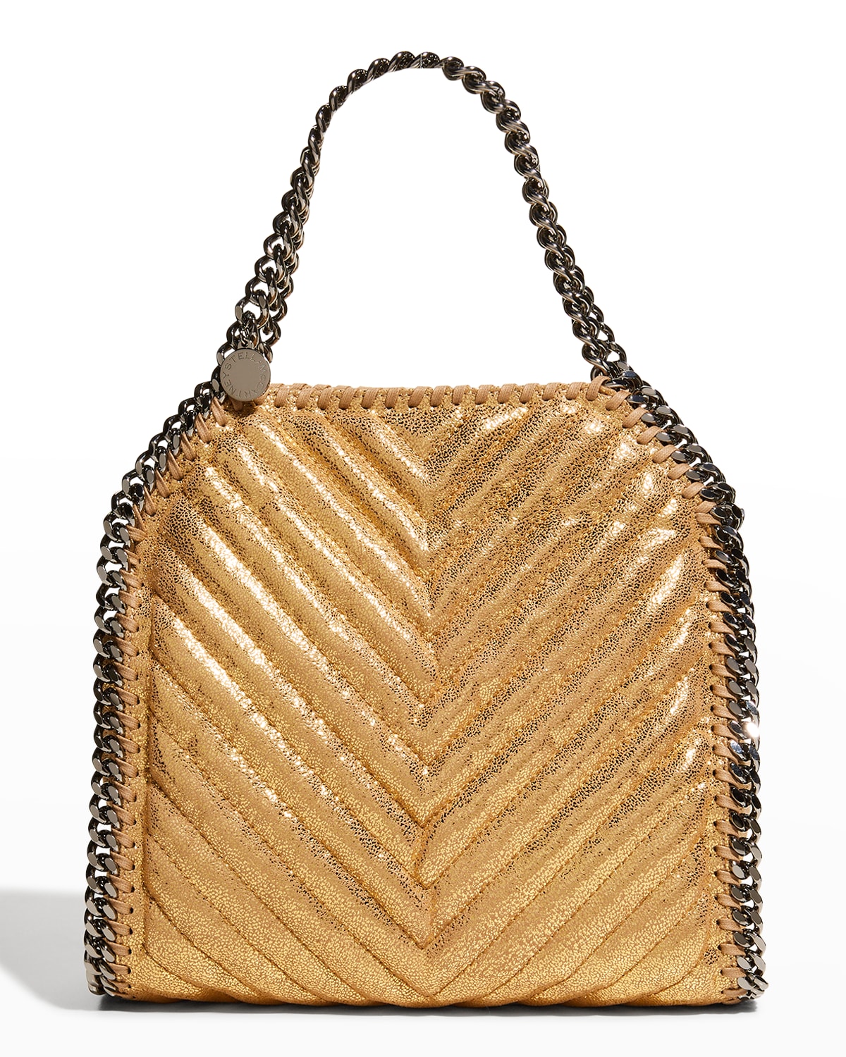 Stella Mccartney Falabella Mini Shimmer Chain Shoulder Bag In Gold