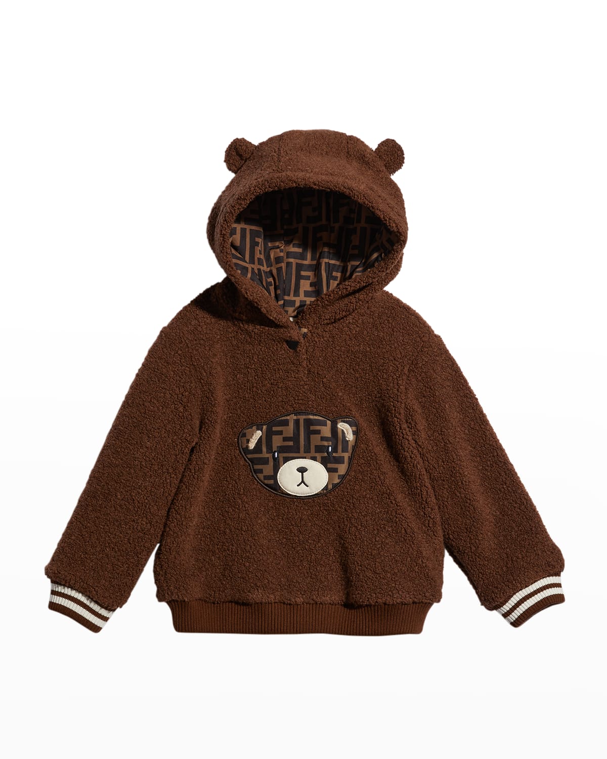 Fendi Kid's Plush Bear Ear Ff Logo Sweater In F1e5q Brown