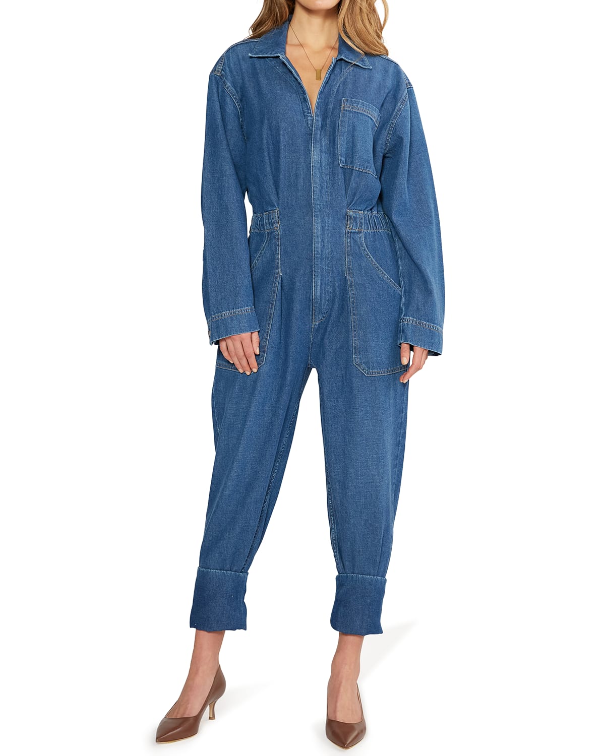 3x1 Cyra Denim Cropped Jumpsuit Neiman Marcus