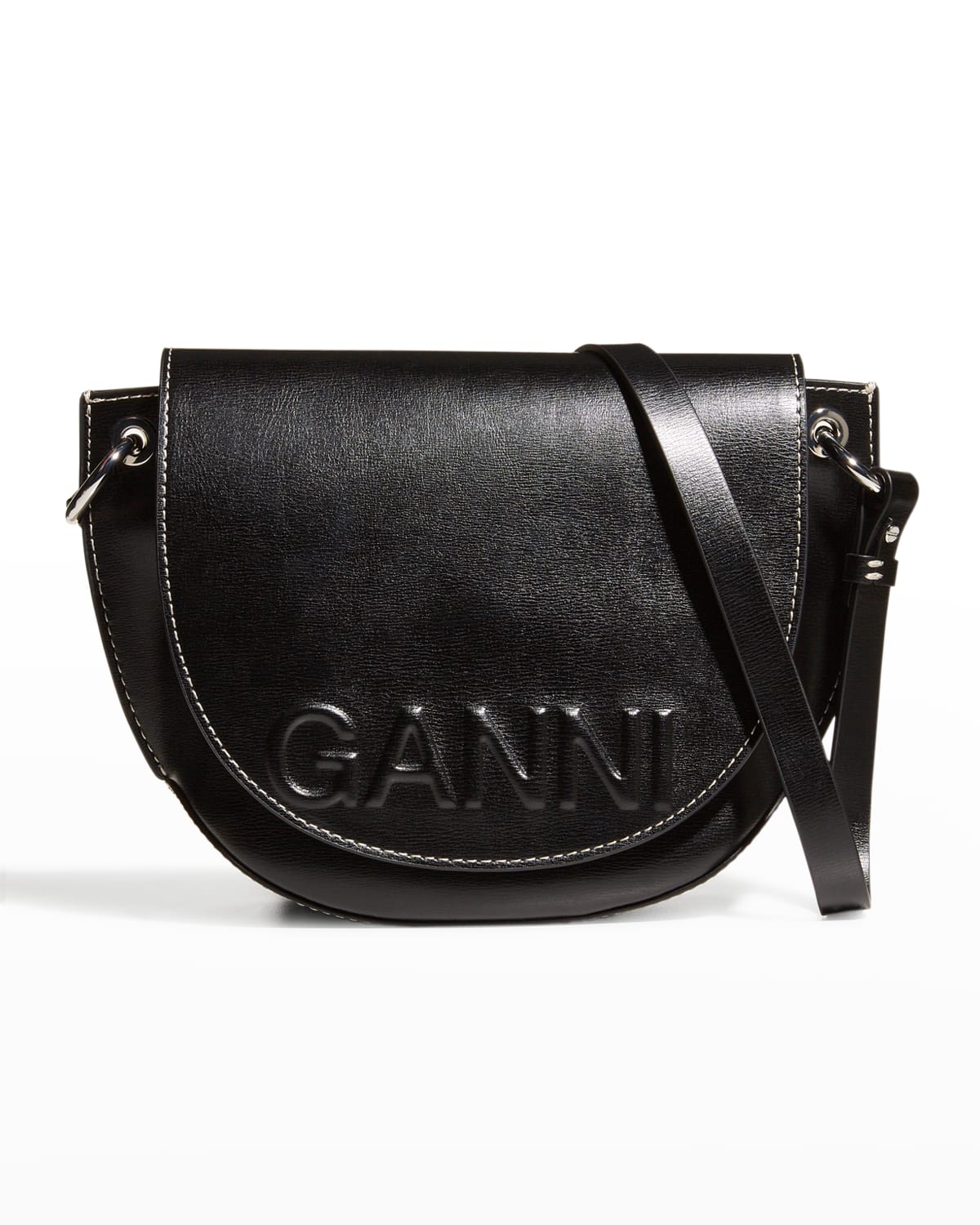 Ganni Banner Recycled Leather Saddle Crossbody Bag In Black ModeSens