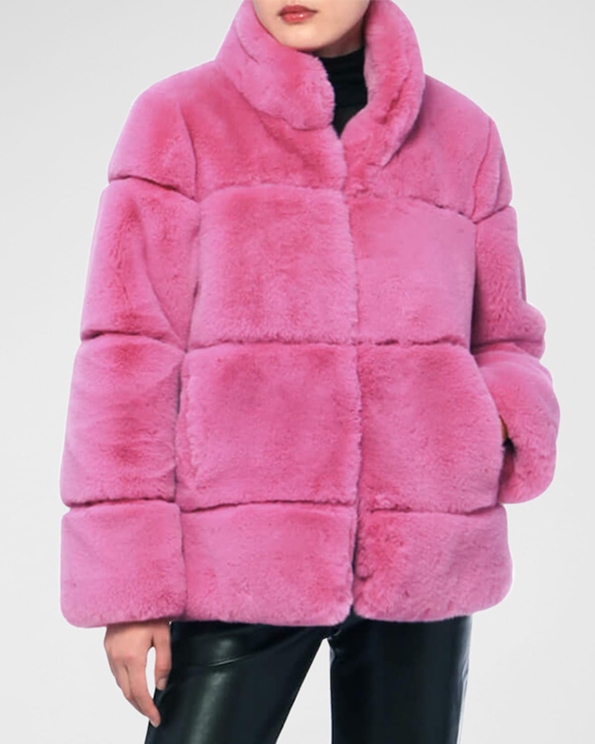 Women Casual Faux Fur Stitching Parka Slim Fit Stand Collar Cotton Coat