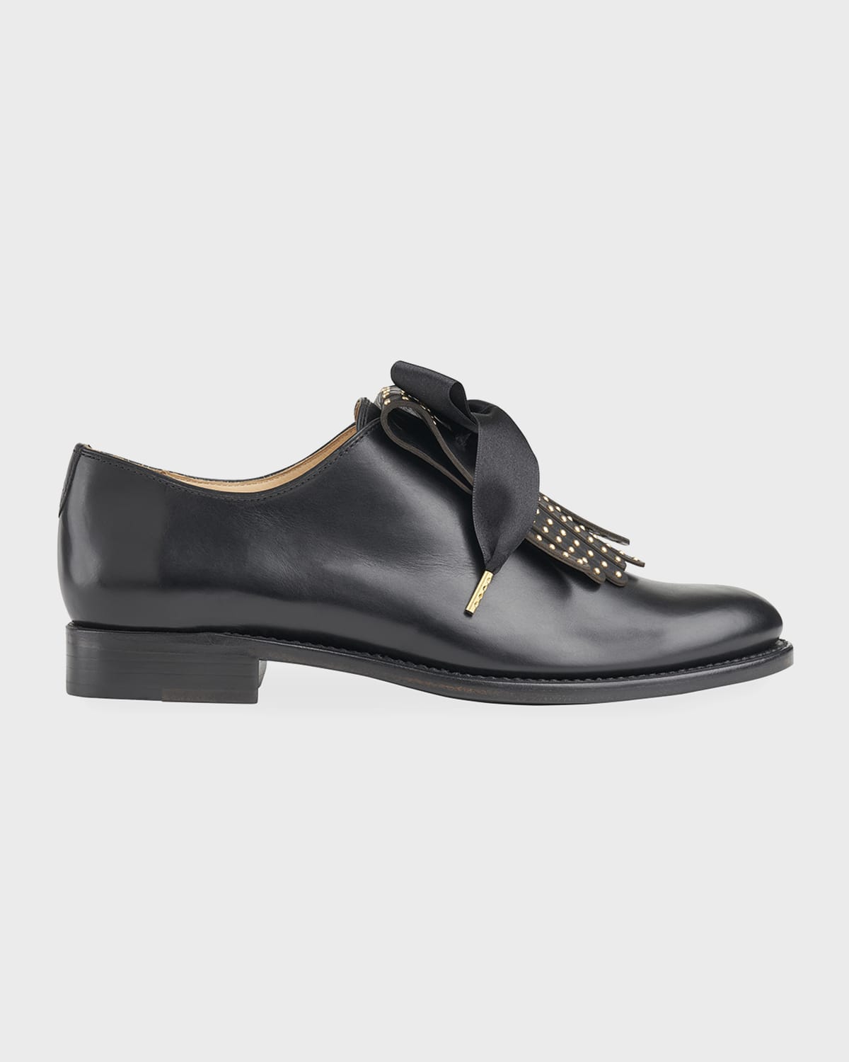 The Office Of Angela Scott Ms. Jane Stud Kiltie Leather Loafers In Black