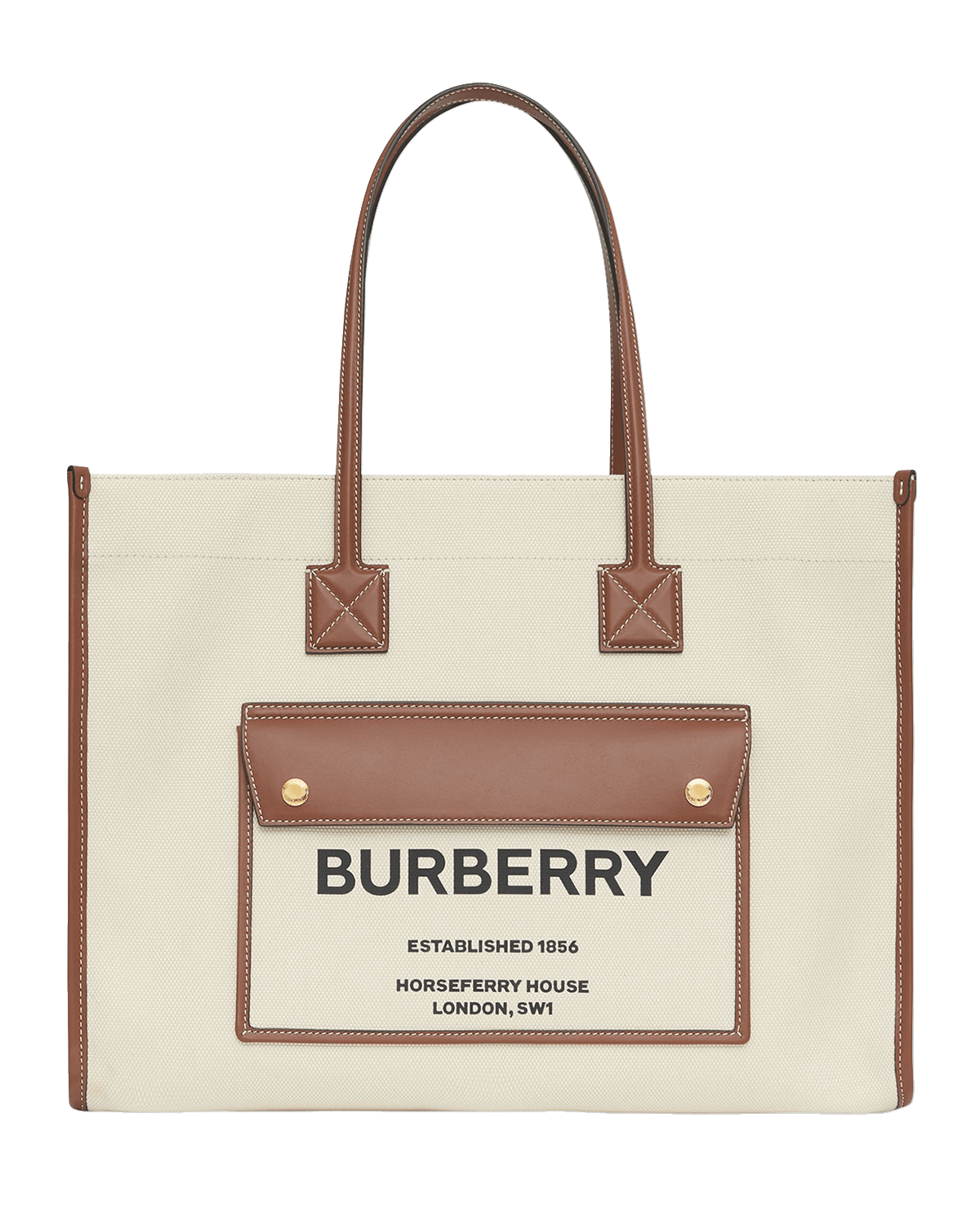 Burberry Smooth Leather & Canvas Pocket East-West Tote Bag