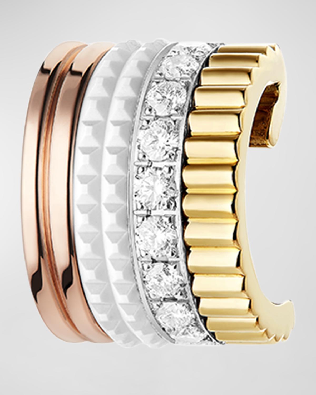 Quatre Small Clip Earring with Diamonds and White Ceramic, Single
