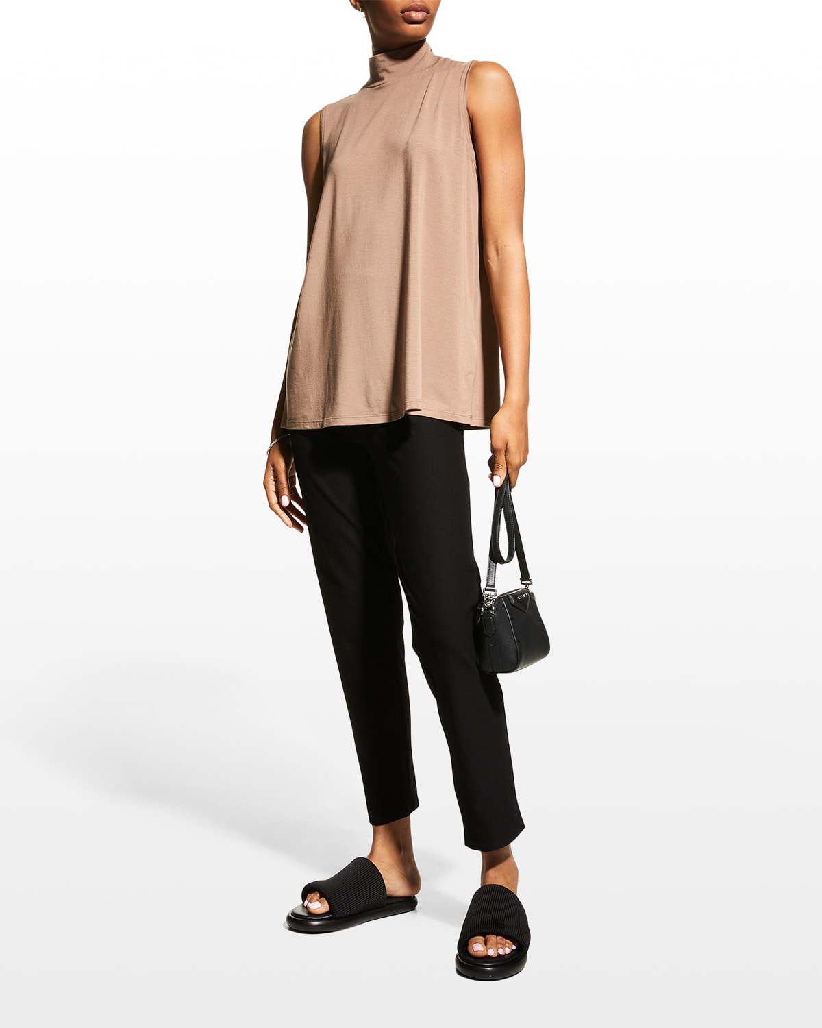 Eileen Fisher Mock-neck Long Stretch Jersey Shell In Barley