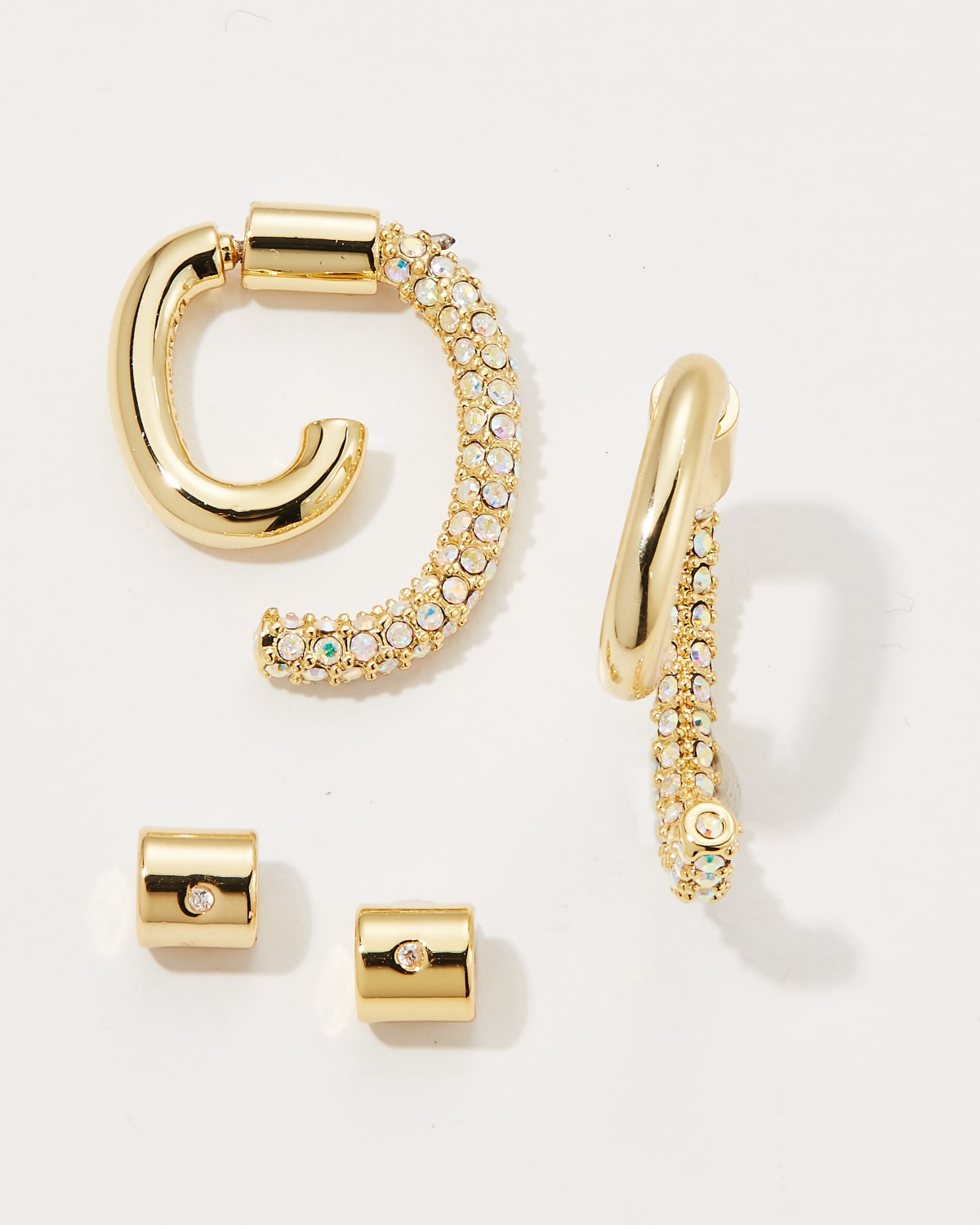 Shop Demarson Mini Pave Luna Crystal Earrings In Shiny Gold In Ab Iridescent
