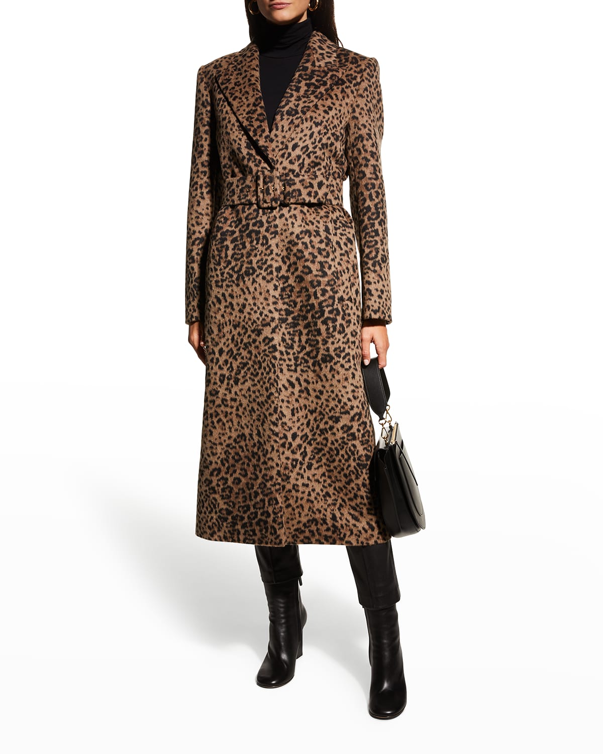 Escada Leopard Belted Wool-cashmere Coat