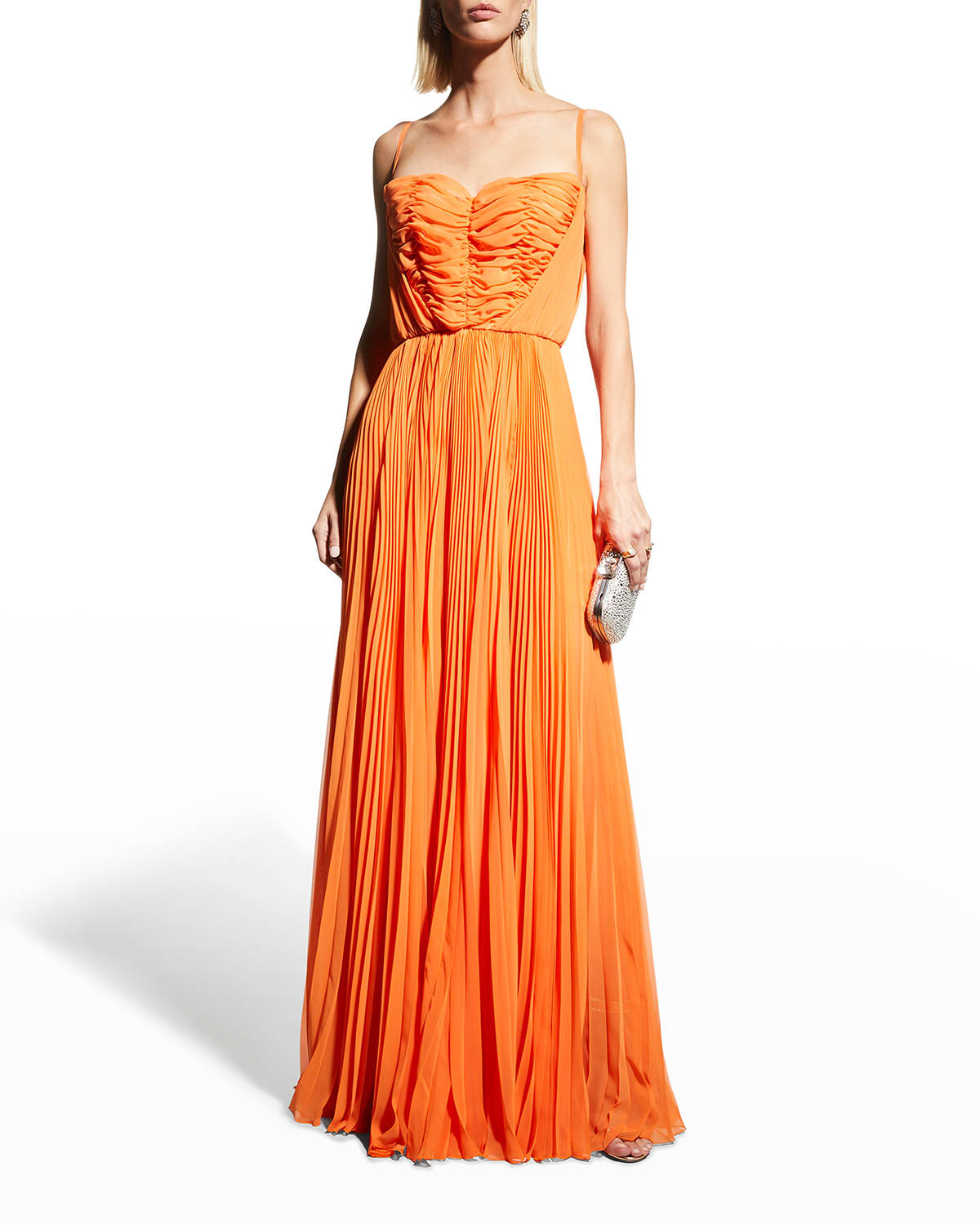 Dolce & Gabbana Women's Collection W Ruched & Pleated Chiffon Gown In Mediorange