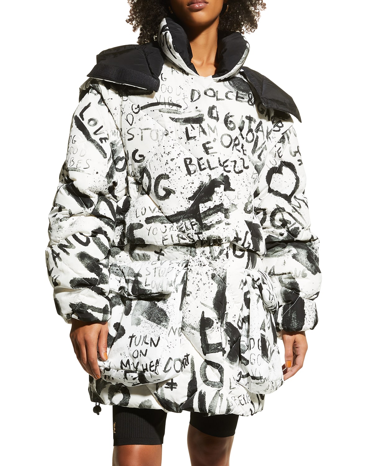 Dolce And Gabbana Graffiti Print Detachable Oversized Puffer Jacket In