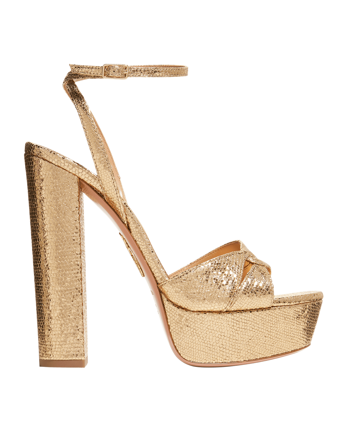 Aquazzura Sinner Metallic Snake-Print Platform Sandals