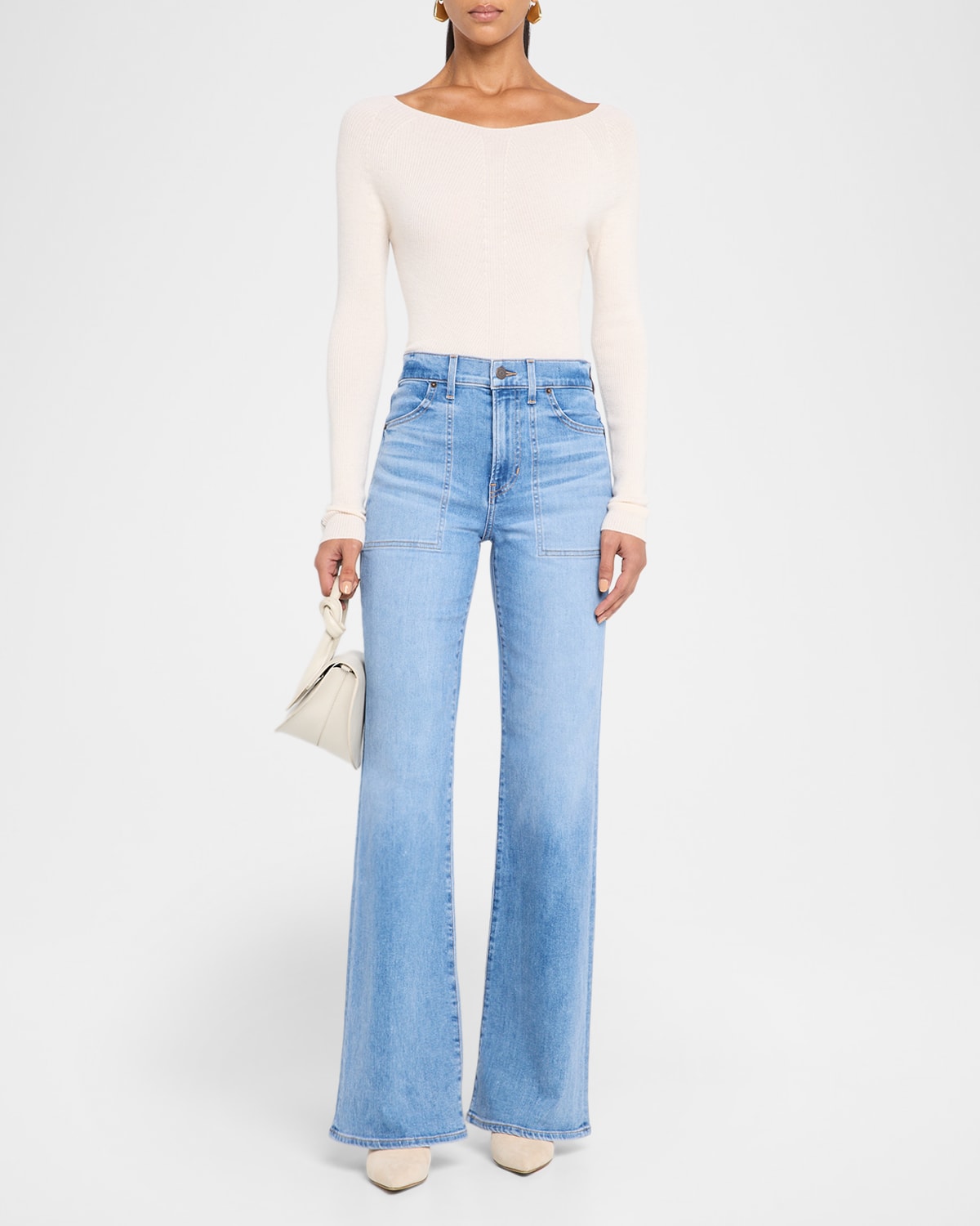 Veronica Beard Crosbie Wide-Leg Jeans with Pocket Details