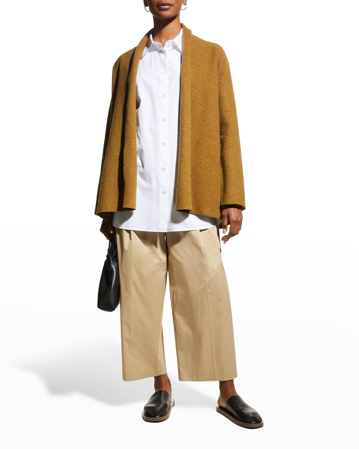 Eileen Fisher High-collar Boiled Wool Open Jacket In Butternut