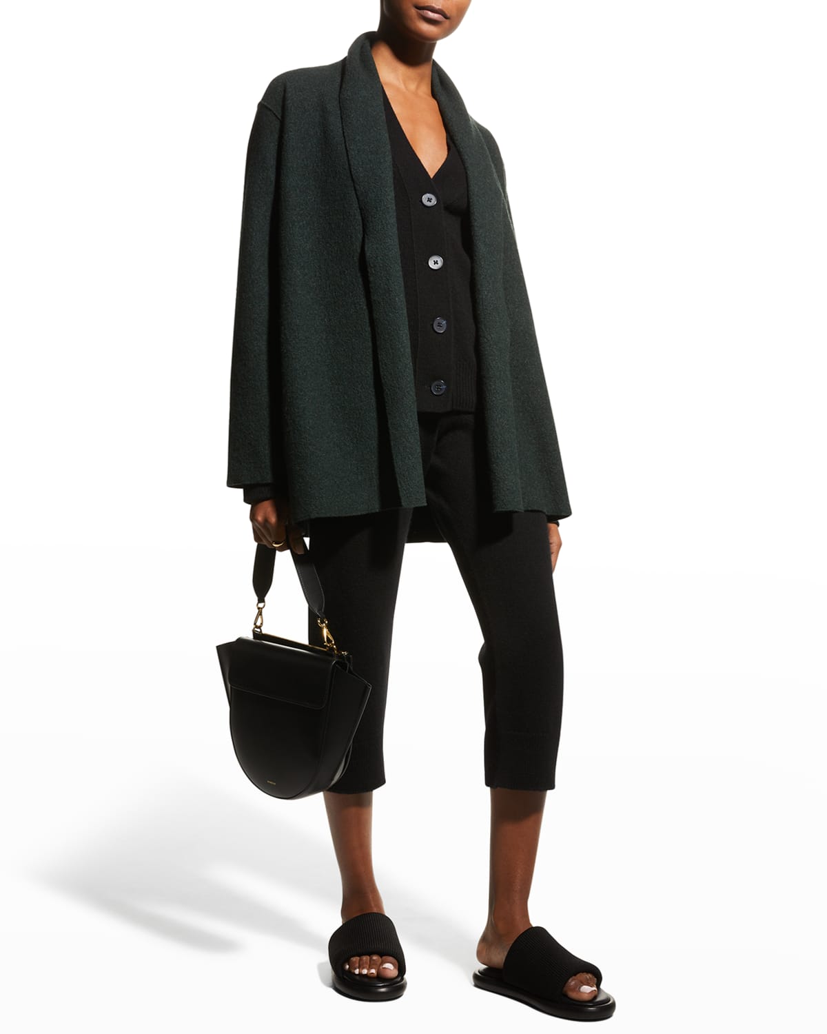Eileen Fisher High-collar Boiled Wool Open Jacket In Ivy