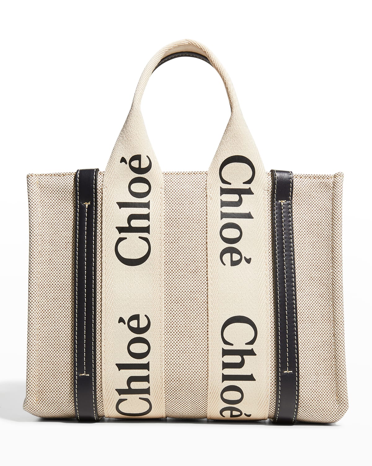 Chloé Woody Small Canvas Tote Crossbody Bag In White/blue | ModeSens