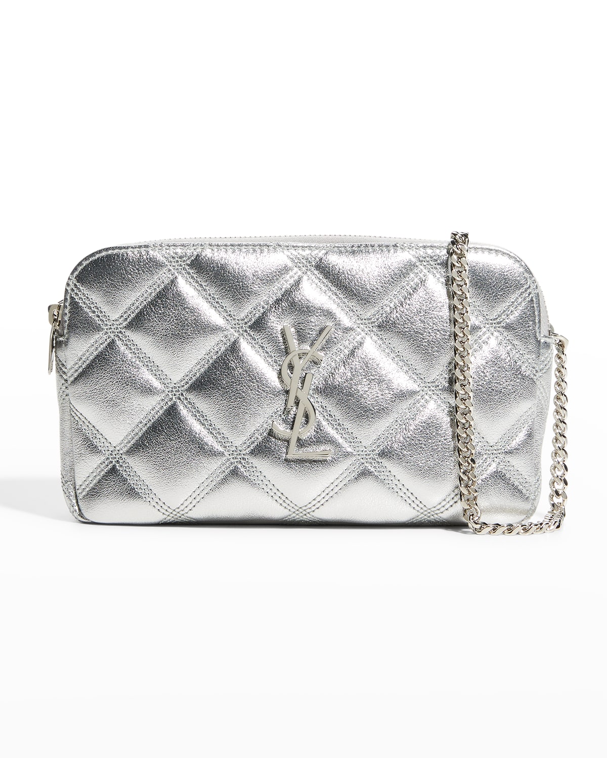 Saint Laurent Ysl Metallic Quilted Doublezip Pouchette Crossbody Bag