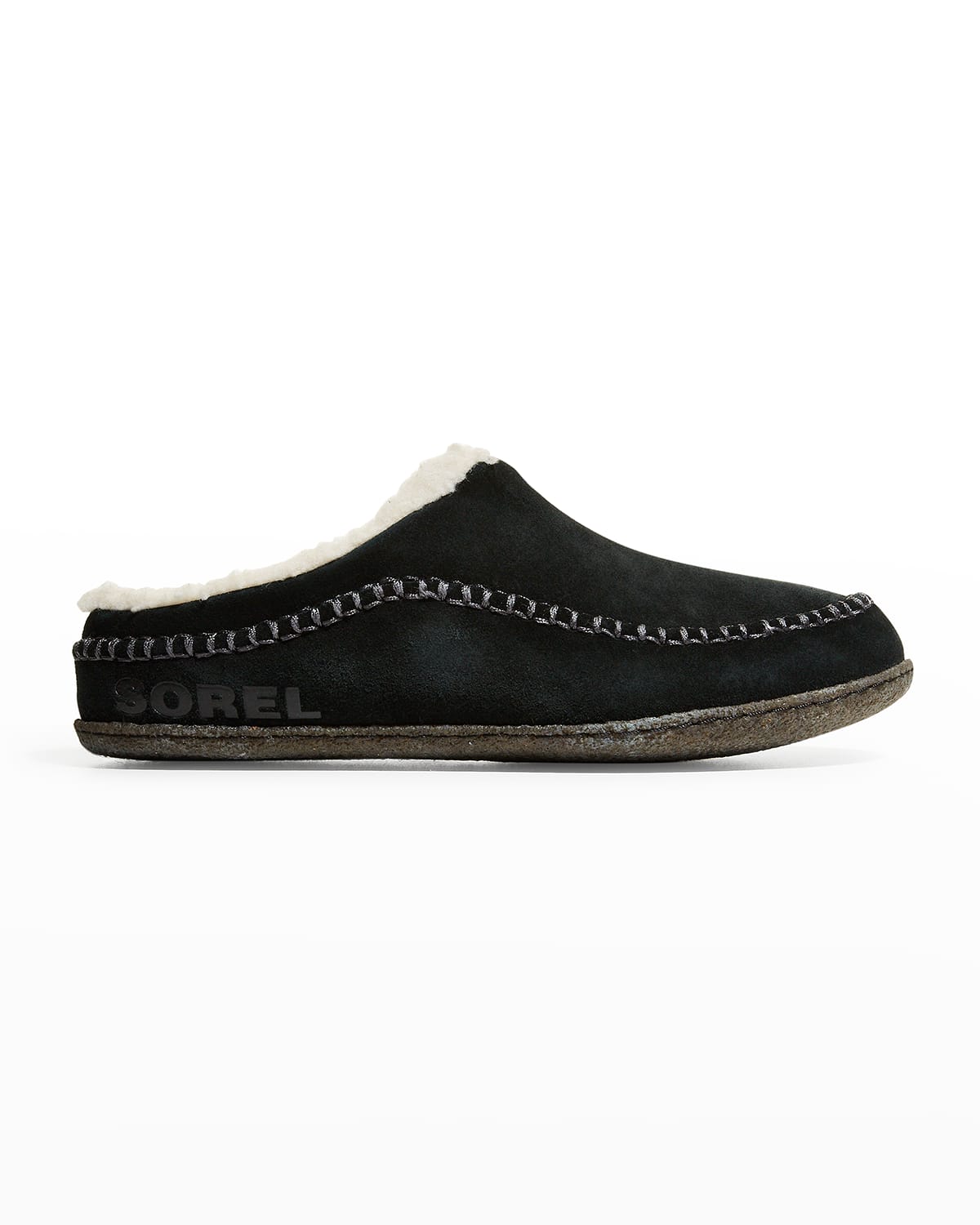 Sorel Falcon Ridge Ii Faux Fur-lined Suede Slipper Shoes In Black, Dark Stone