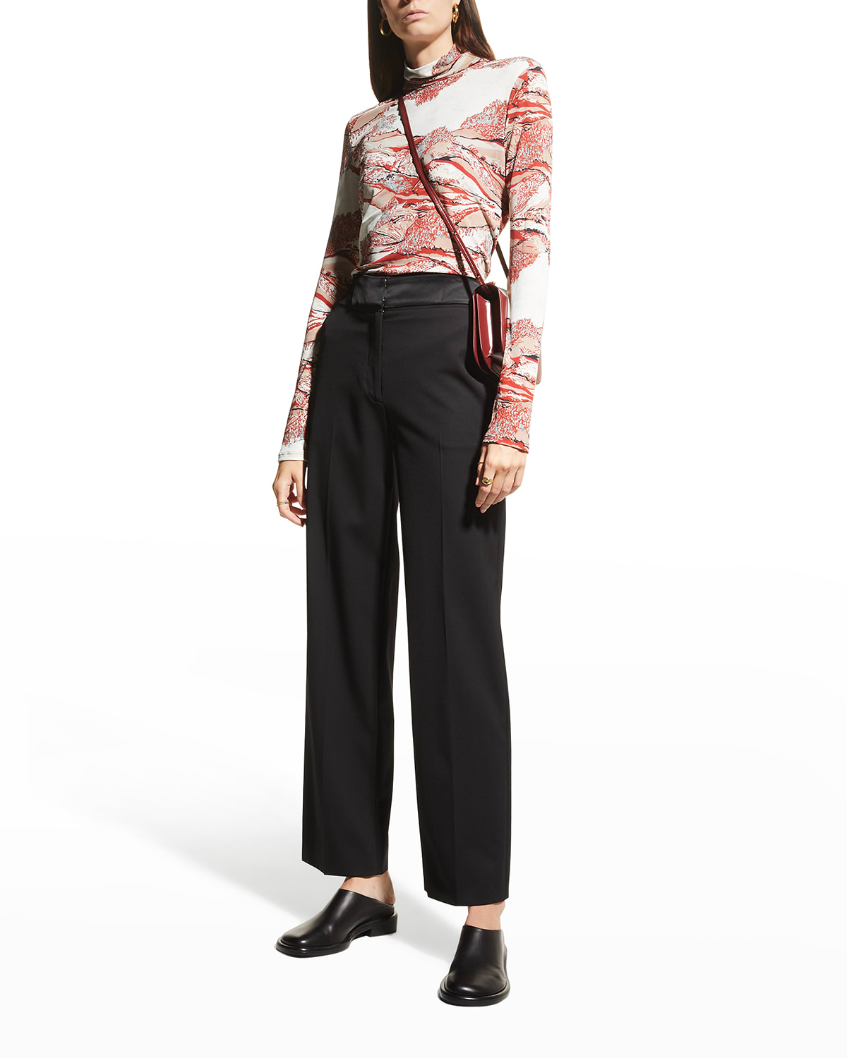 PROENZA SCHOULER SWIRL-PRINT JERSEY TURTLENECK TOP,PROD245030138