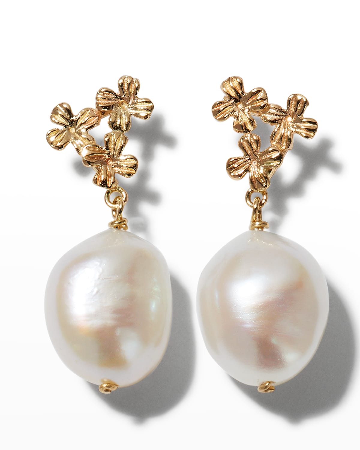 NEW!! Triple Baroque Pearl Earrings; Long Pearl earrings; Pearl in Hammered Round Gold Disc with pearl; statement pearl Earrings; modern