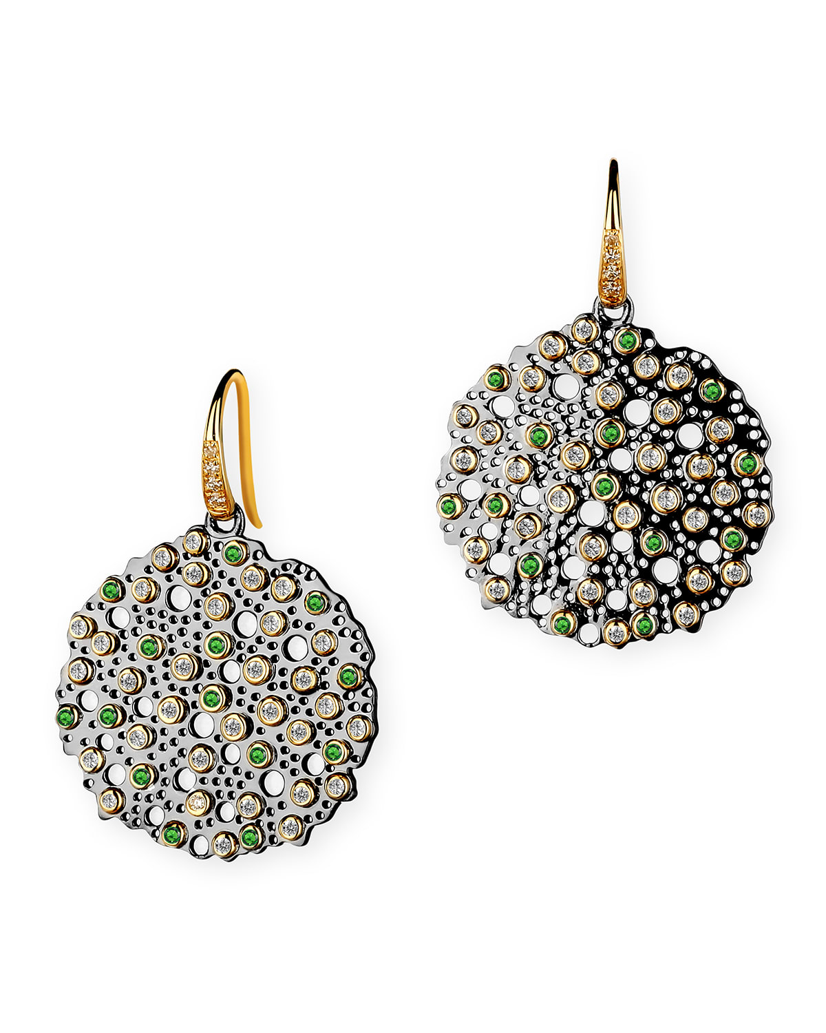 Syna Gold And Silver Cosmic Starry Night Earrings With Emeralds And
