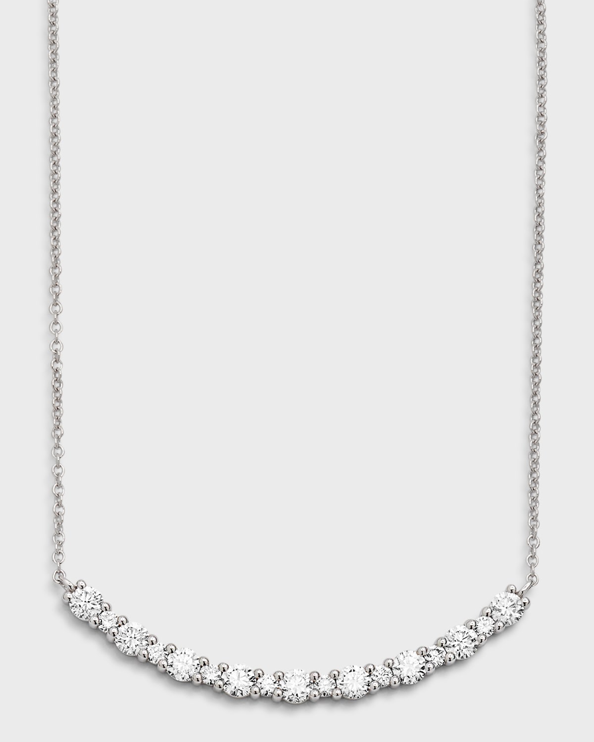 Neiman Marcus Diamonds 18K White Gold Round Diamond Smiley Bar Necklace, 0.79tcw, 18"L