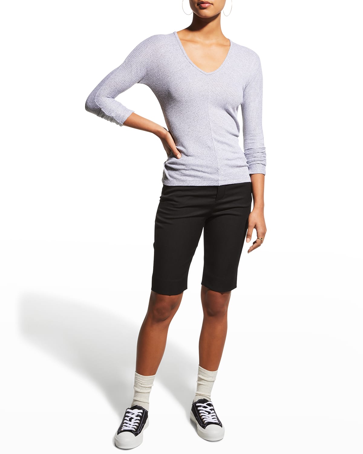 Rag & Bone The Knit Rib Bias Long-sleeve Top In Ltgrey