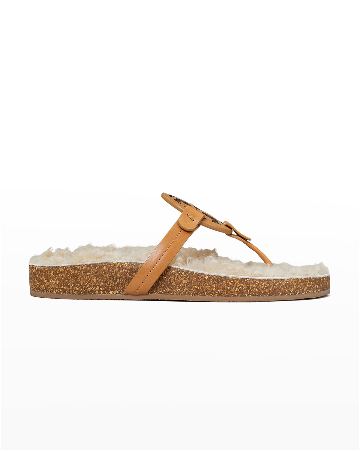 Tory Burch Miller Cloud Shearling Medallion Thong Sandals In Caramel ...