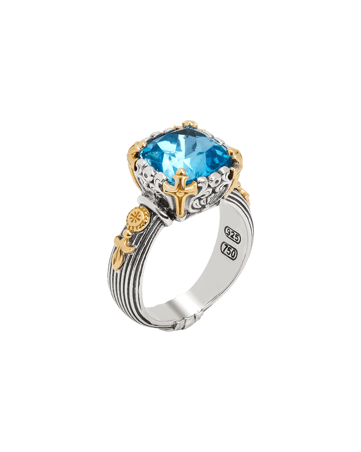 Konstantino Delos Two-Tone Swiss Blue Topaz Ring, Size 7