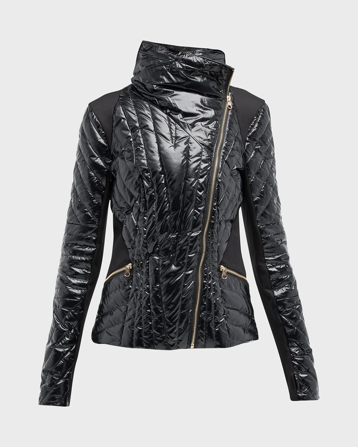 Blanc Noir Motion Panel Shiny Puffer Jacket