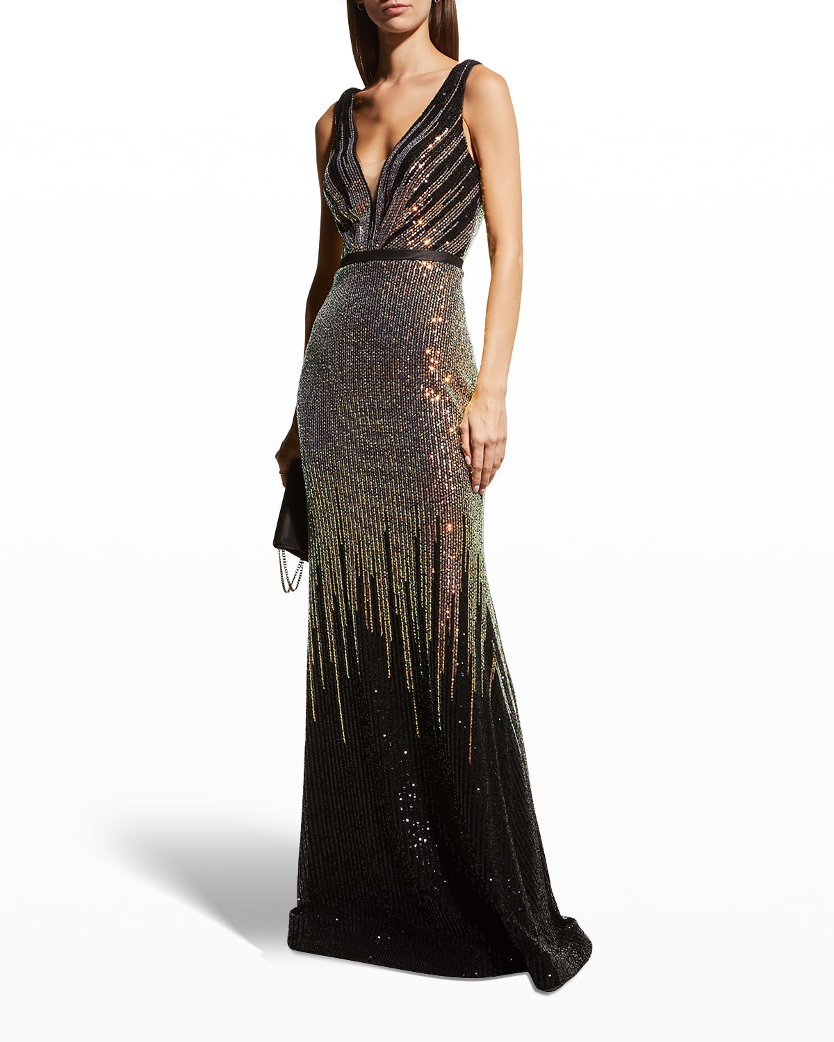 BASIX SLEEVELESS OMBRE SEQUIN GOWN,PROD245560202