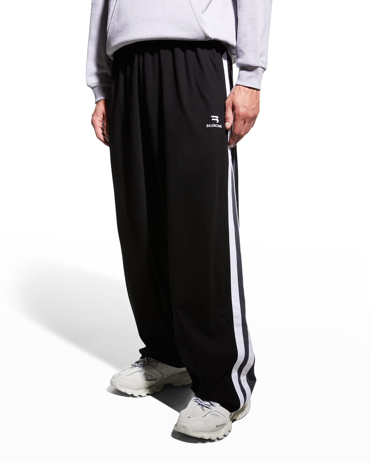 Balenciaga Men's Cotton Terry Side-stripe Sweatpants In Blk/gryshd ...