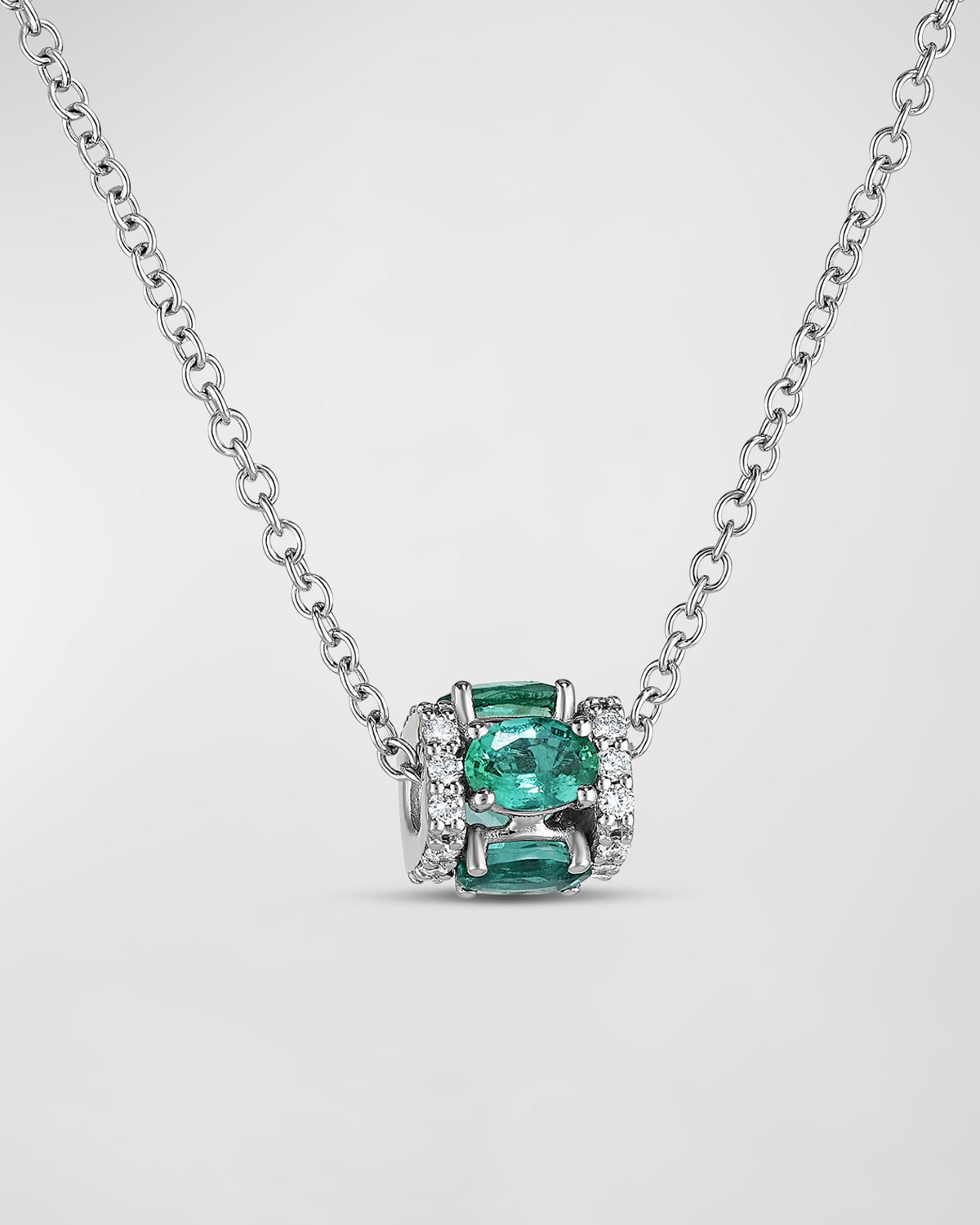 Miseno Procida 18K White Gold Emerald and Diamond Pendant Necklace