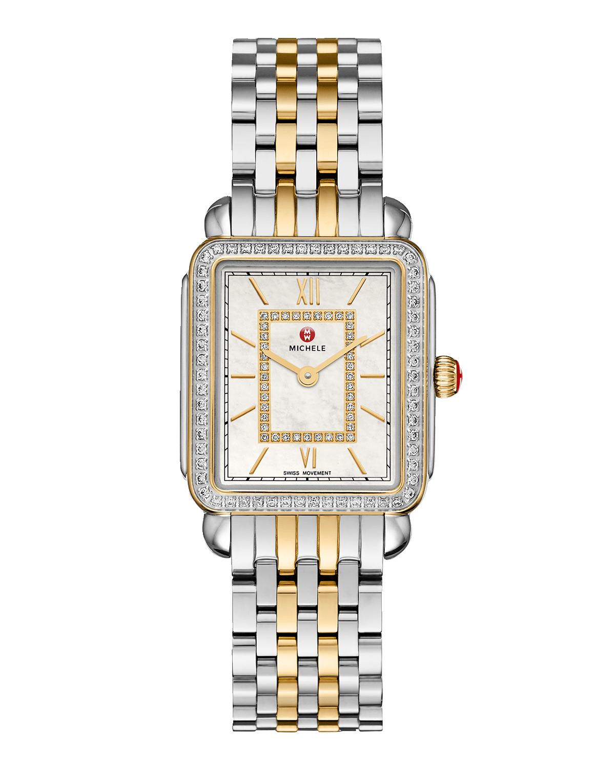MICHELE Diamond Bezel Deco Mid Watch with Bracelet Strap, Two Tone