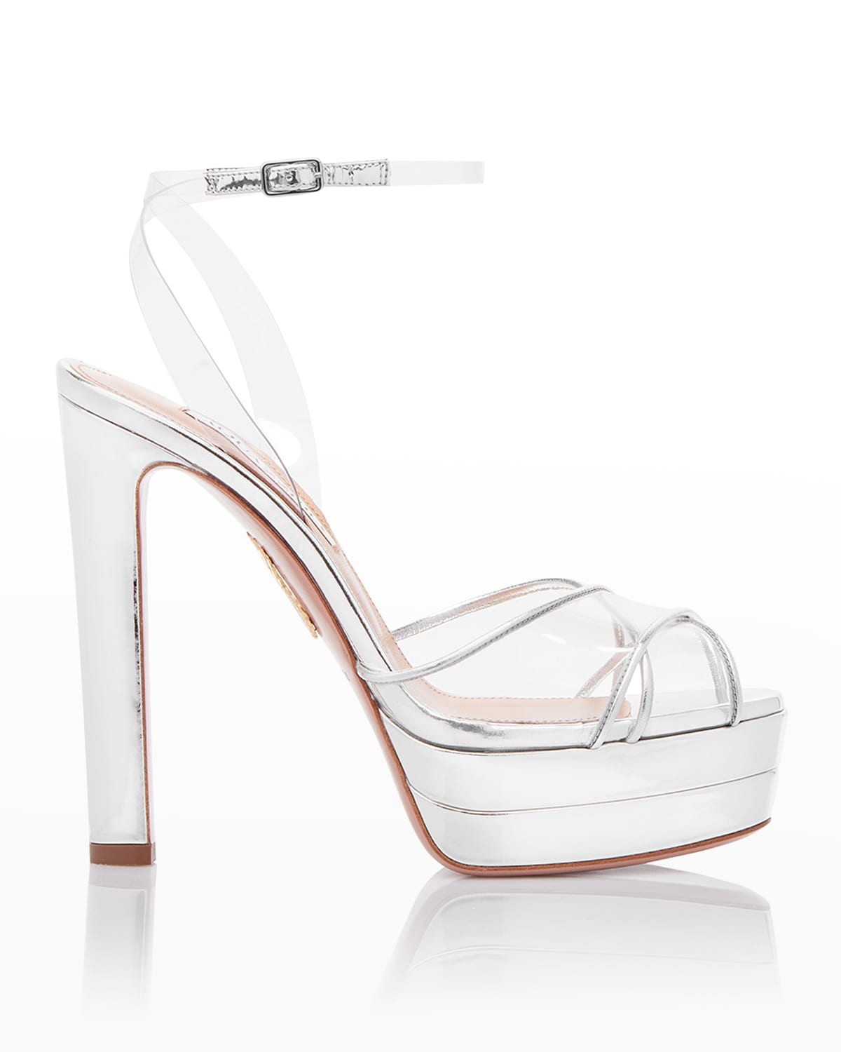 Aquazzura Lido Metallic Transparent Platform Sandals In Silver Modesens