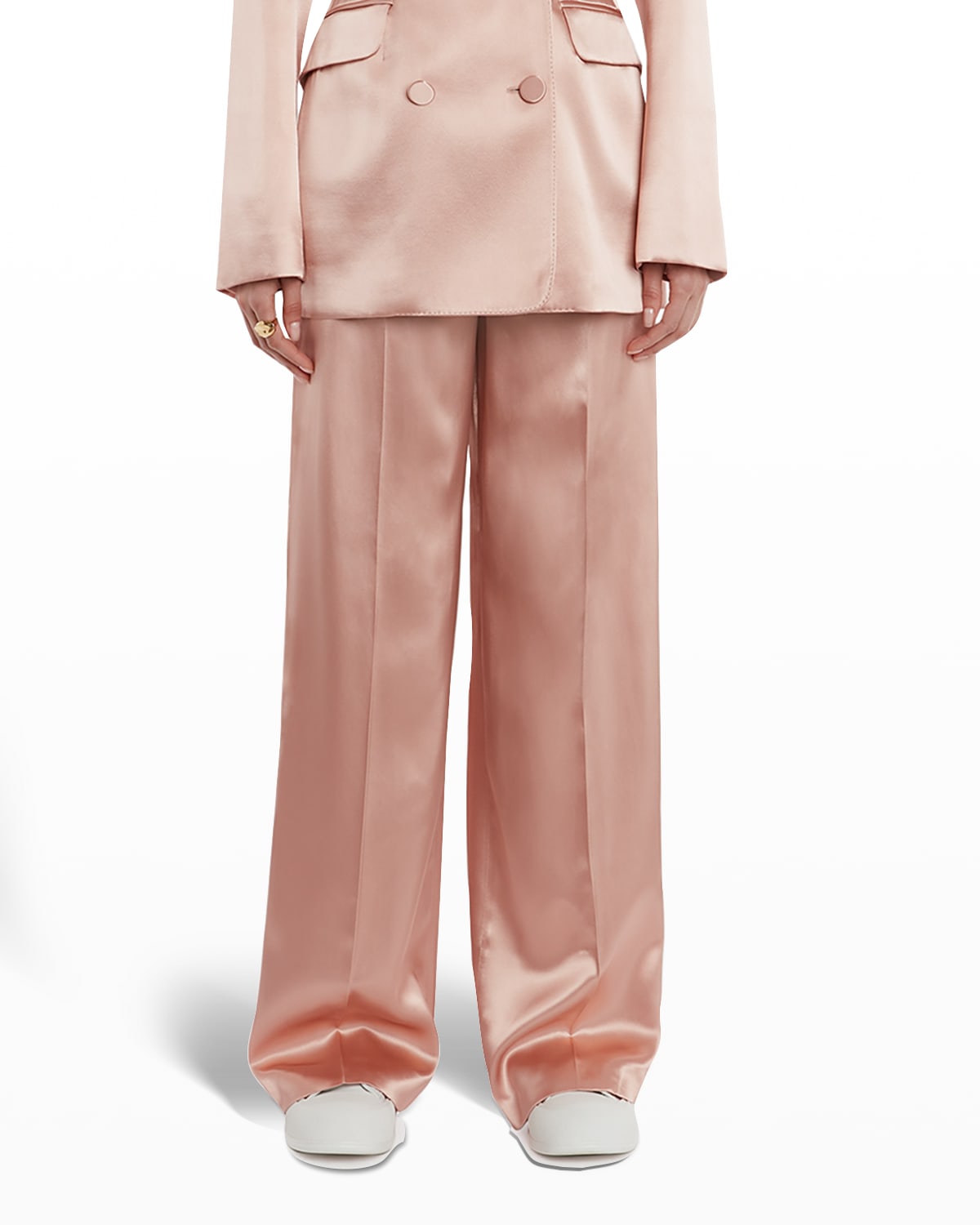 Alexander Mcqueen Satin-effect Wide-leg Trousers In Rose Gold