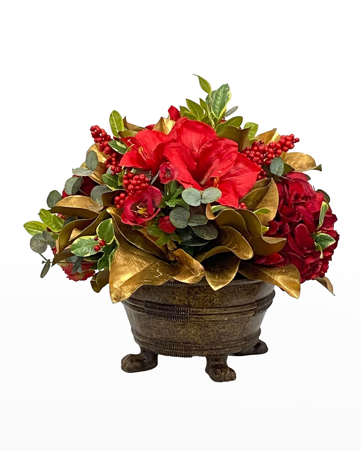 Winward Faux Amaryllis Camellia Floral Arrangement In Planter