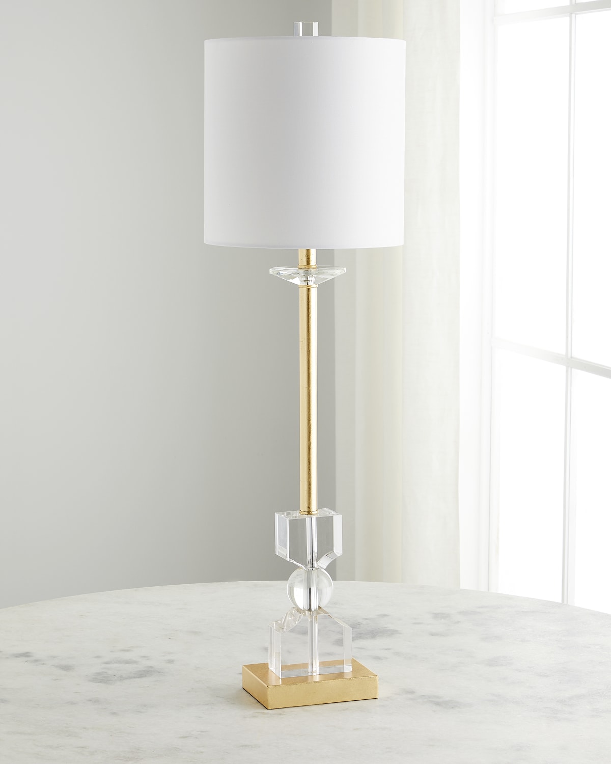  Kingston Crystal Buffet Lamp with White Linen Shade
