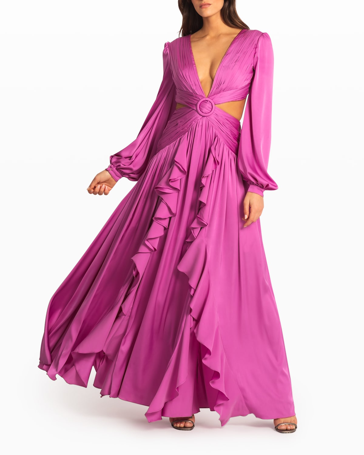 Patbo Ruffled Satin Cut-out Gown In ...