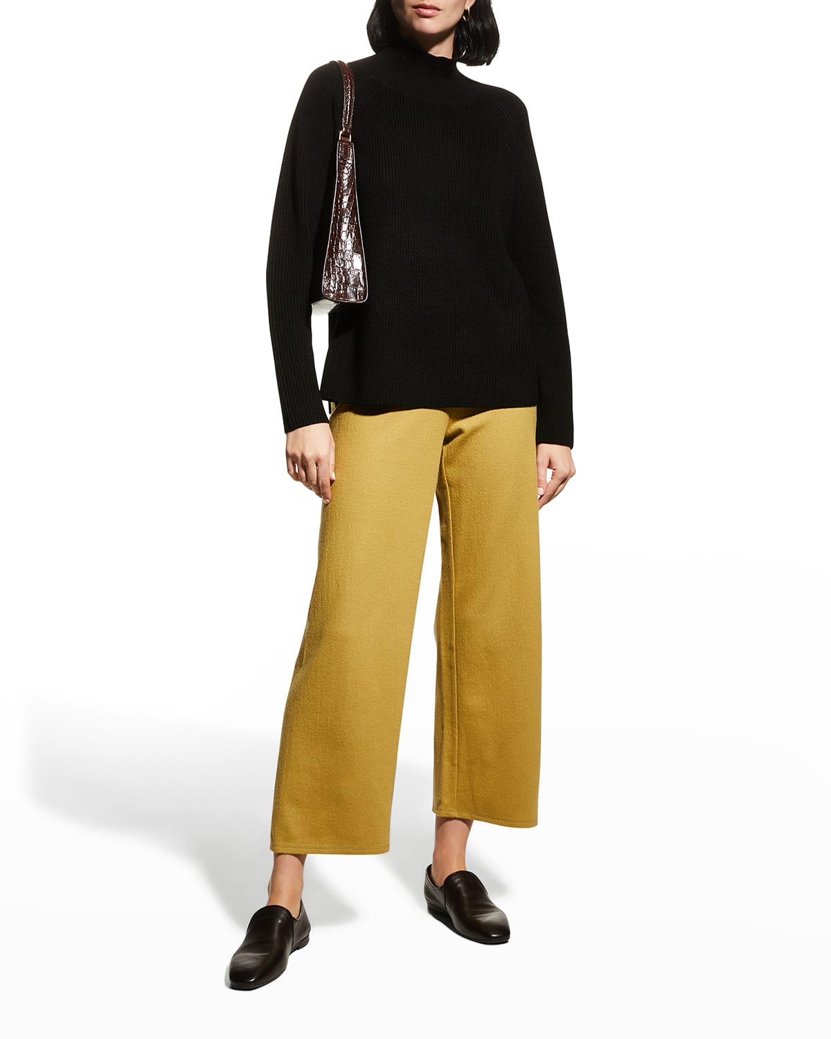 Eileen Fisher Wool Turtleneck Raglan-sleeve Top In Black