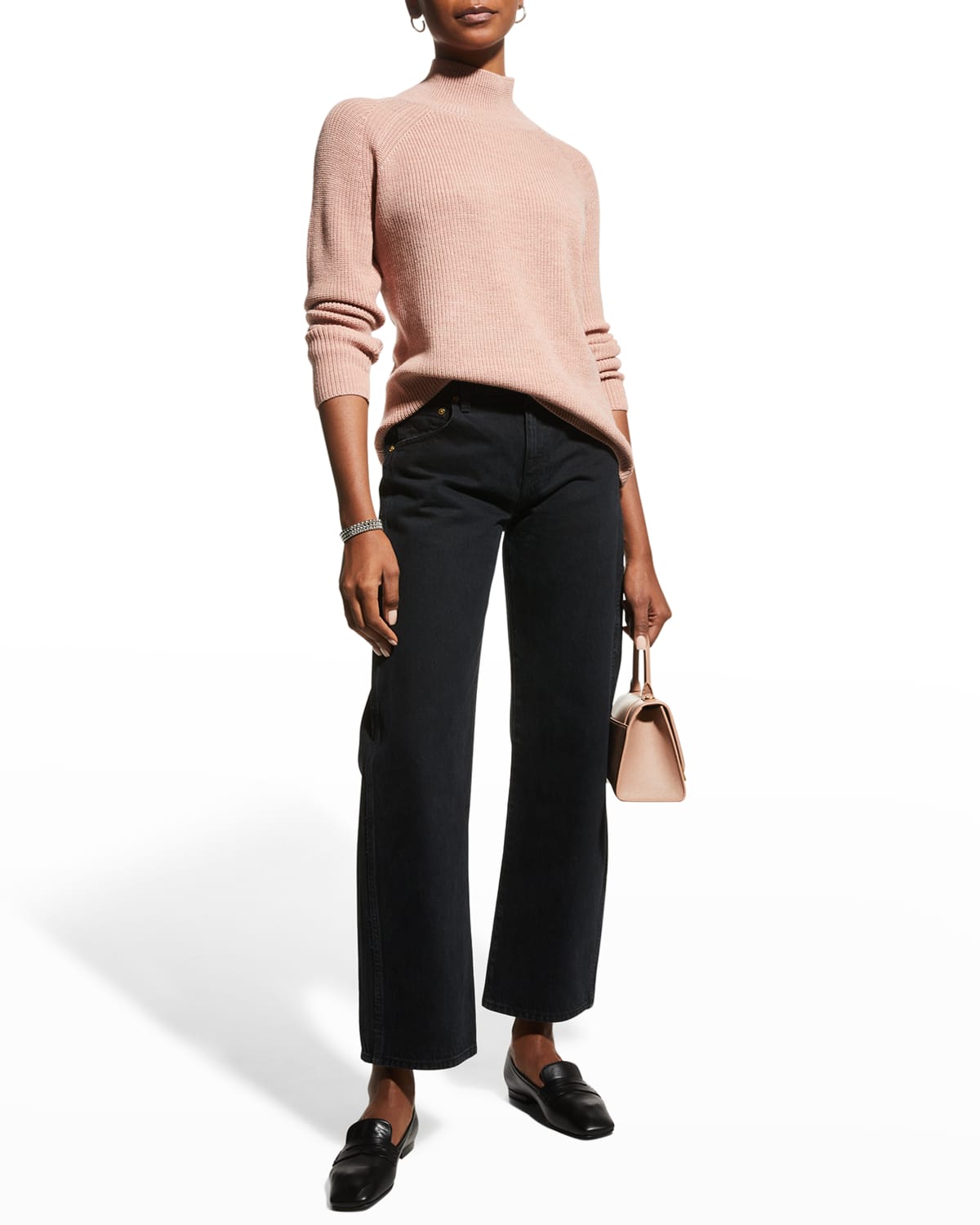 Eileen Fisher Wool Turtleneck Raglan-sleeve Top In Dark Powder