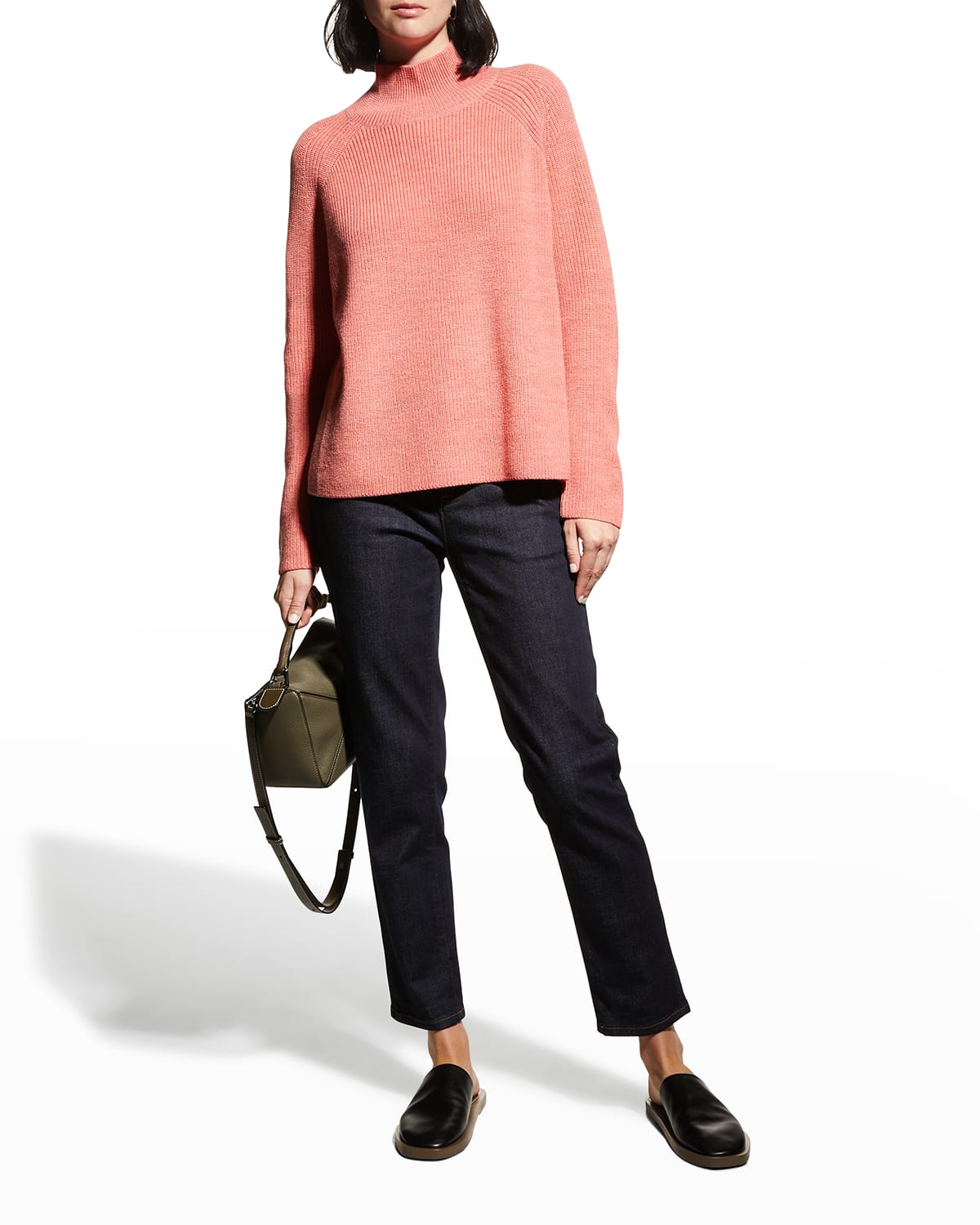 Eileen Fisher Raglan Sleeve Merino Wool Turtleneck Sweater In Sorbet