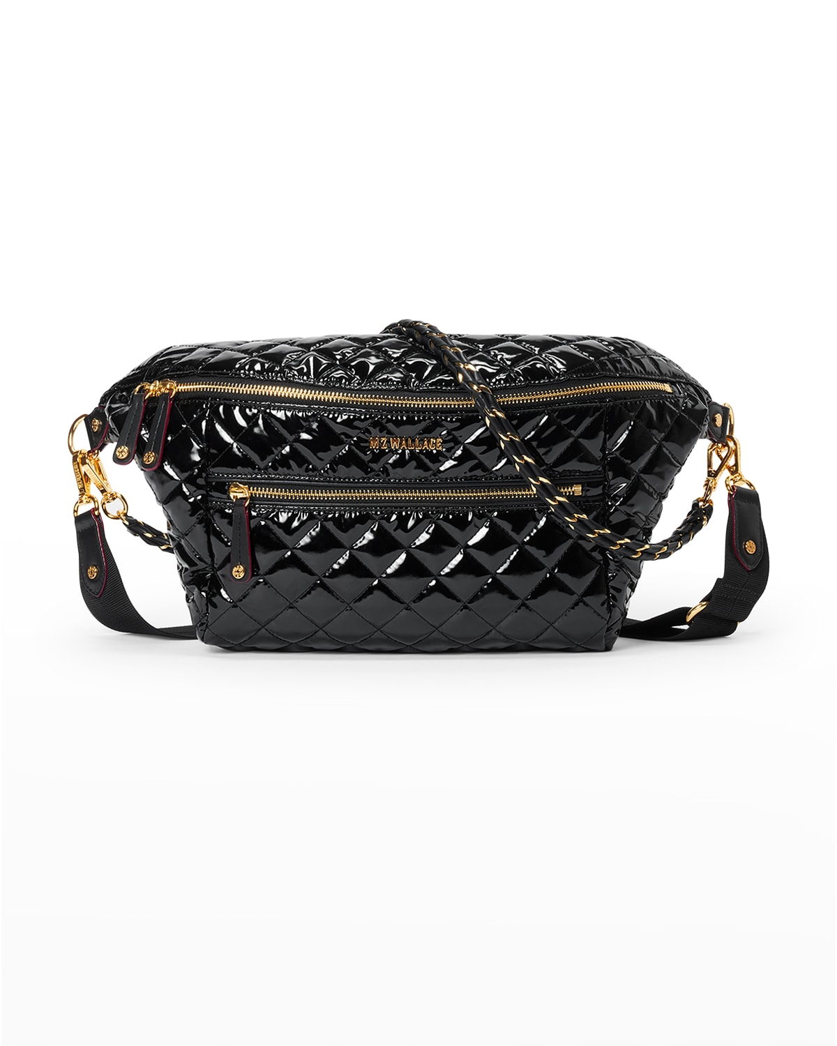 Crosby Patent Quilted Sling Belt Bag In Black Lacquer Cro