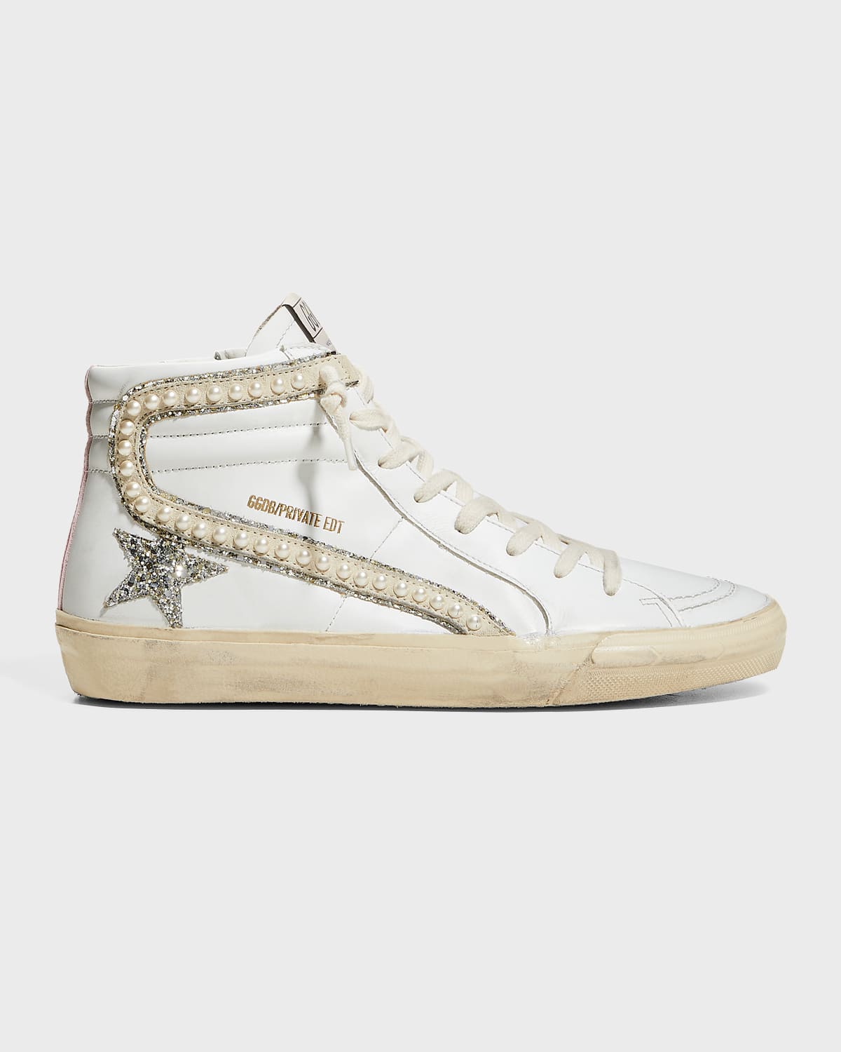 Golden Goose Slide Mid-top Glitter Pearly-stud Sneakers In White