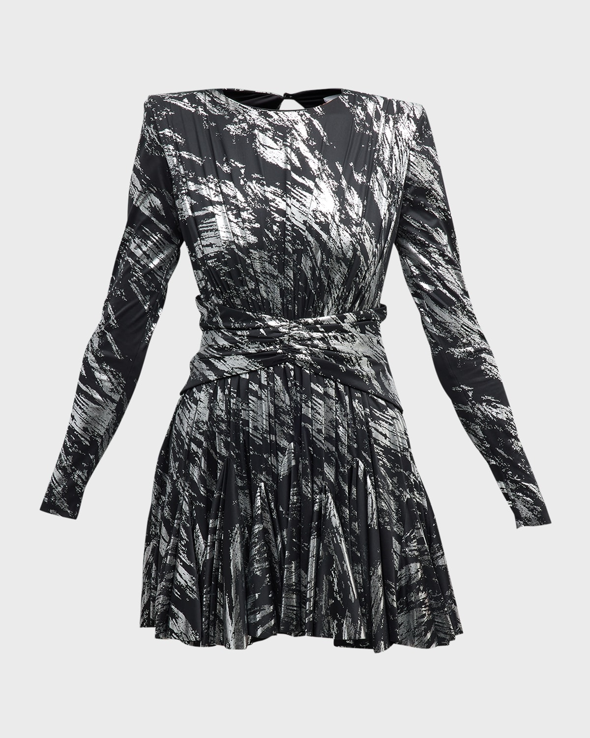 RAISAVANESSA Metallic Striped Lace Fit-&-Flare Mini Dress